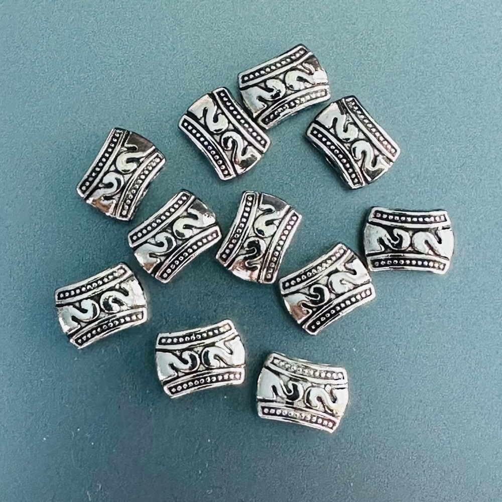 Silver Alloy Metal Bali Tibetan Style 3 Hole Spacer Beads Rectangular 11 pc